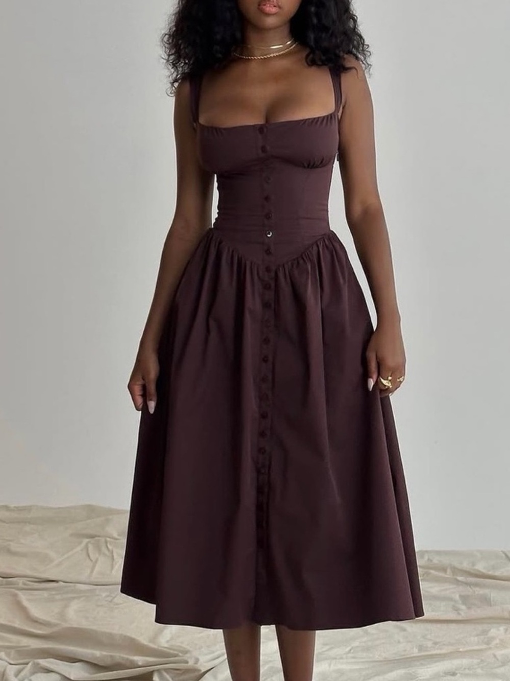 House of CB Tatiana Rich Brown Midi Sundress